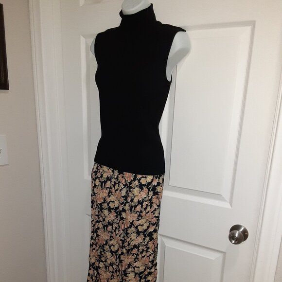 Set Vintage 1990's Y2K * Black Sleeveless Turtleneck & Long Floral Skirt * Sm 4 - Picture 2 of 10